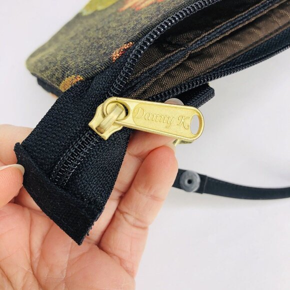 Danny K Women Embroidered Floral Wallet Handle Black Coin Purse Bag Zip Clutch - Picture 5 of 6